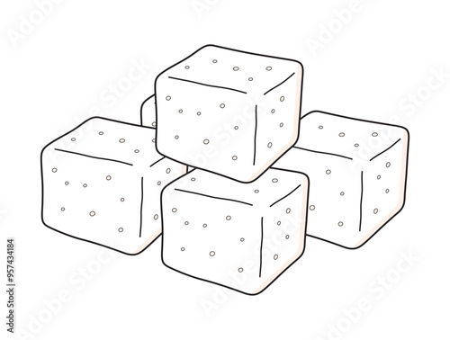 Tofu soy bean curd diced pile isolated vector illustration