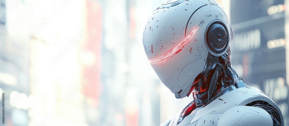 3D illustration of a humanoid robot often referred to as an android depicting an artificial intelligence concept in a science fiction setting 3D illustration of a humanoid robot often referred to as an android depicting an artificial intelligence concept in a science fiction setting