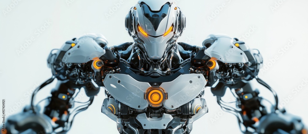 3D illustration of a powerful robot ready for action against a white background 3D illustration of a powerful robot ready for action against a white background