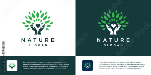 Nature leaf hand logo design inspiration