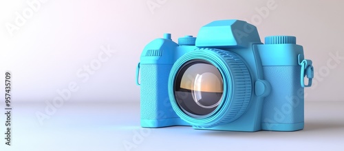 Blue plastic camera set against a white backdrop Design element photo