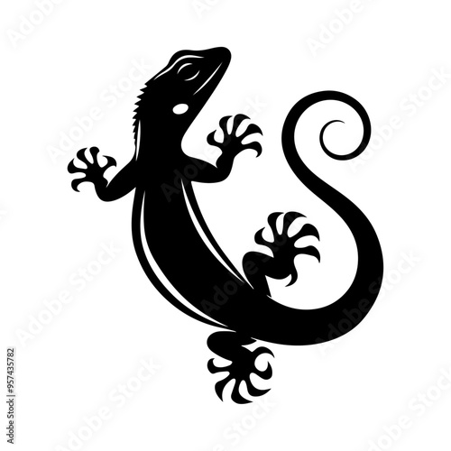 Lizard silhouette, vector black color silhouette solid white background