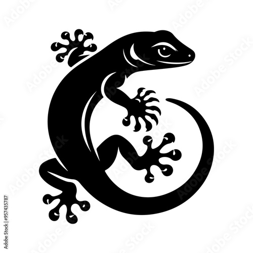 Lizard silhouette, vector black color silhouette solid white background