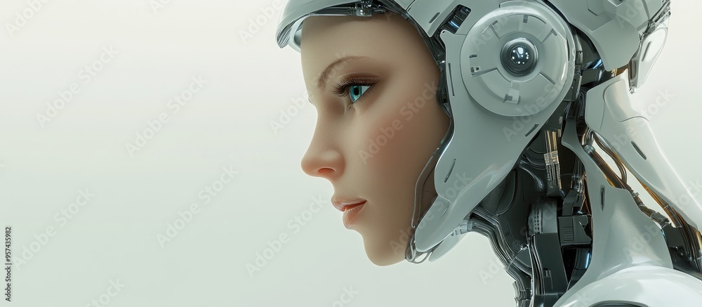 3D render of a robotic woman depicted in profile view 3D render of a robotic woman depicted in profile view