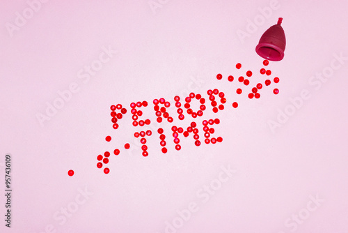 Menstrual cup & pearl period blood and illustrative text 