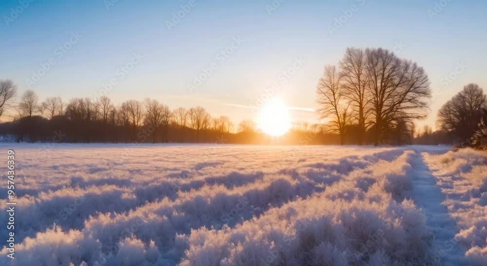 Winter sunrise in a field beautiful winter landscape sunrise time lapse 4k animation Winter sunrise in a field beautiful winter landscape sunrise time lapse 4k animation