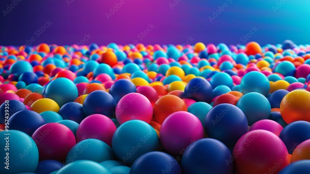 Naklejka premium A Large Group of Colorful Balls in a Room