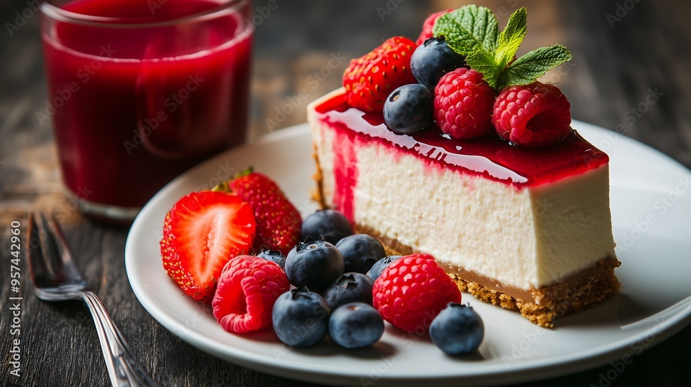 a slice of cheesecake with strawberries sauce a slice of cheesecake with strawberries sauce