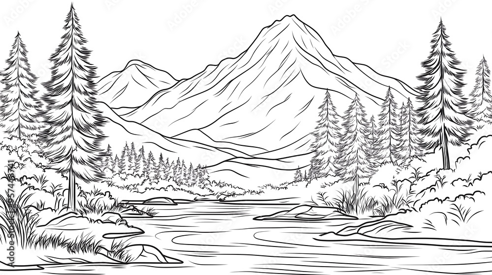 Naklejka premium mountain landscape coloring book