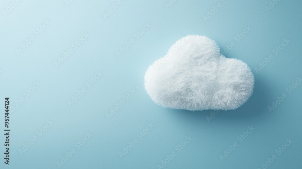 a fluffy white cloud-shaped cushion against an isolated soft baby blue background a fluffy white cloud-shaped cushion against an isolated soft baby blue background