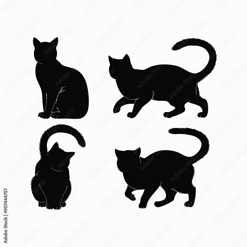 Oriental Cat Silhouette Vector Set Animals Illustration Template Oriental Cat Silhouette Vector Set Animals Illustration Template