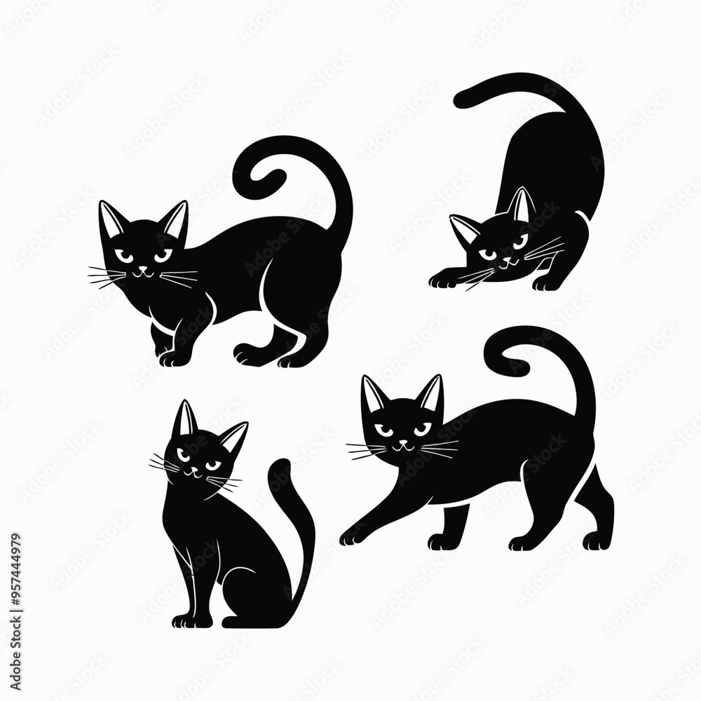 Oriental Cat Silhouette Vector Set Animals Illustration Template Oriental Cat Silhouette Vector Set Animals Illustration Template