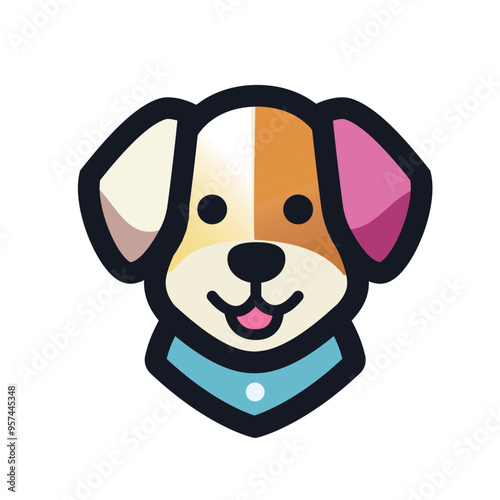 Happy Dog icon pink and brown - Green Purple Dog lcon logo - Playful and Colorful Dog Icon with Happy Expression  Perfect for Pet-Themed Branding, Mobile Apps, and User Interface Design 