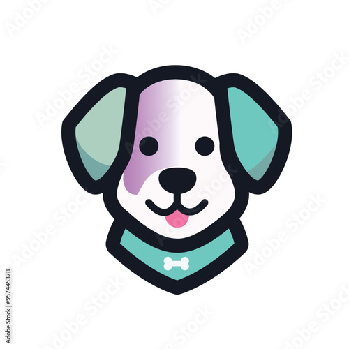 Green Purple Dog lcon logo - Playful and Colorful Dog Icon with Happy Expression  Perfect for Pet-Themed Branding, Mobile Apps, and User Interface Design, Green, purple