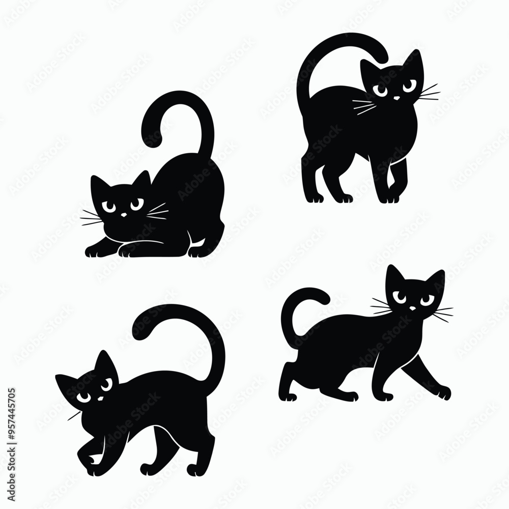 Oriental Cat Silhouette Vector Set Animals Illustration Template Oriental Cat Silhouette Vector Set Animals Illustration Template