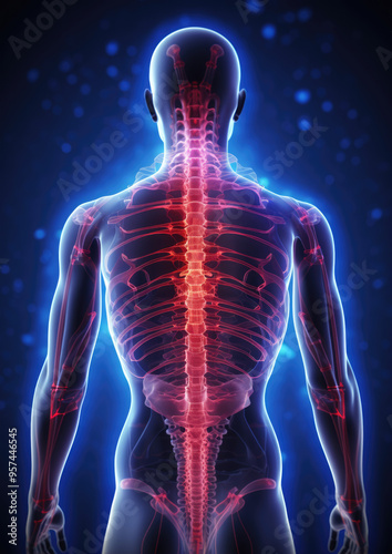 Human spinal pain from back view