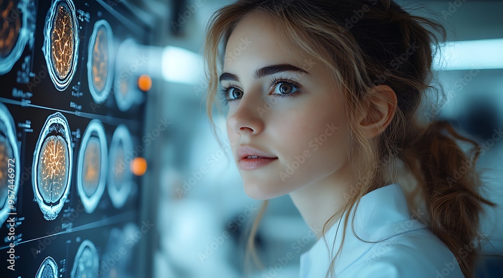 Side profile of a female medical neurologist medical doctor examination ...
