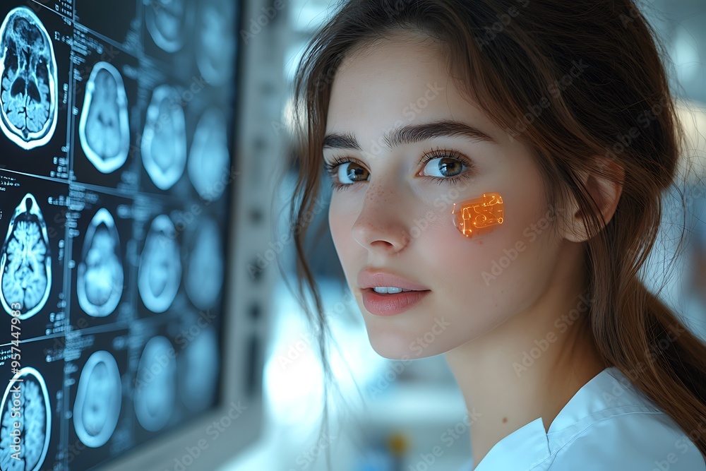 Side profile of a female medical neurologist medical doctor examination ...