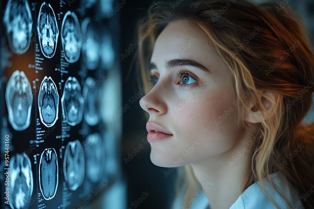 Side profile of a female medical neurologist medical doctor examination ...