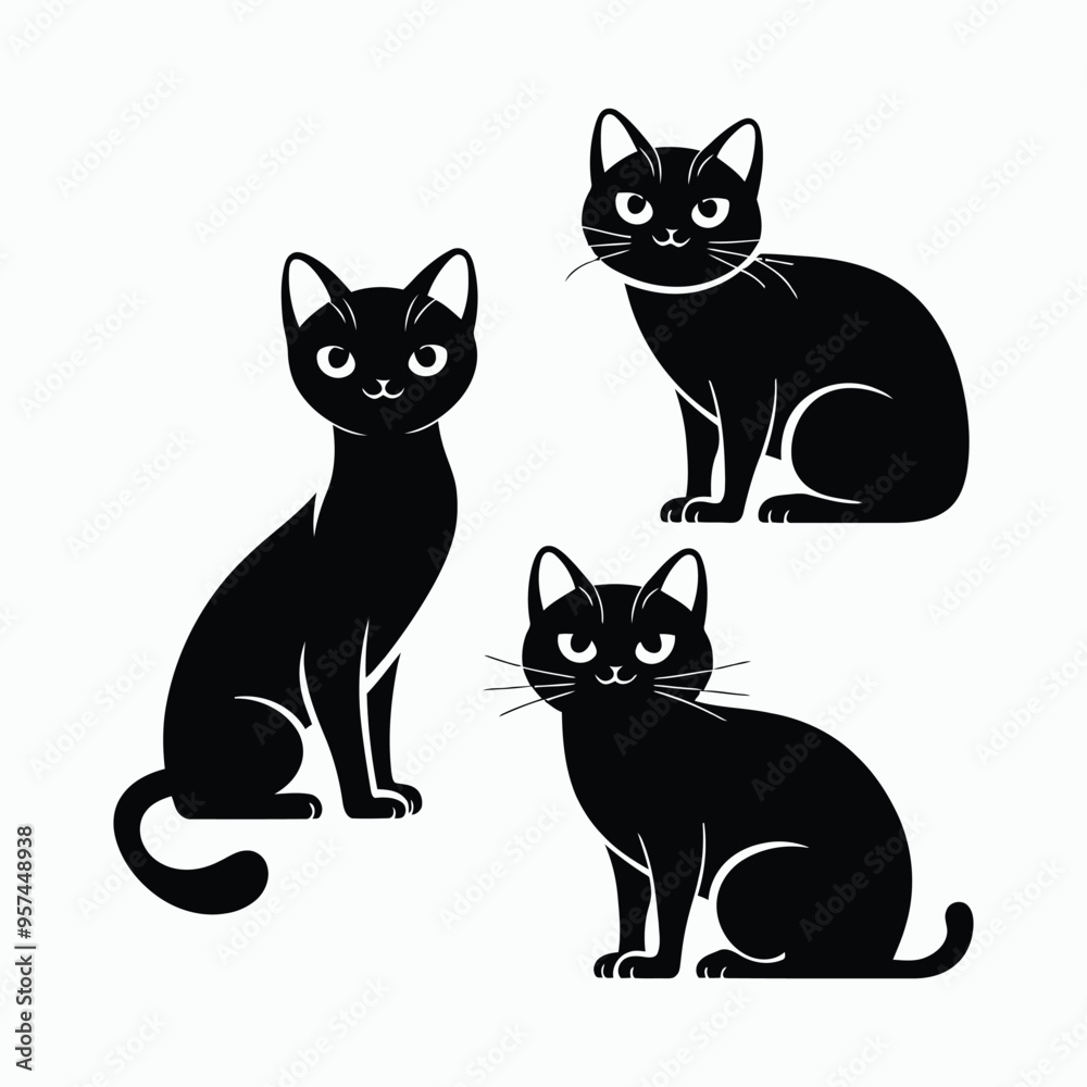 Fototapeta premium Oriental Cat Silhouette Vector Set Animals Illustration Template