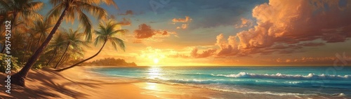 Tropical Beach Paradise at sunset