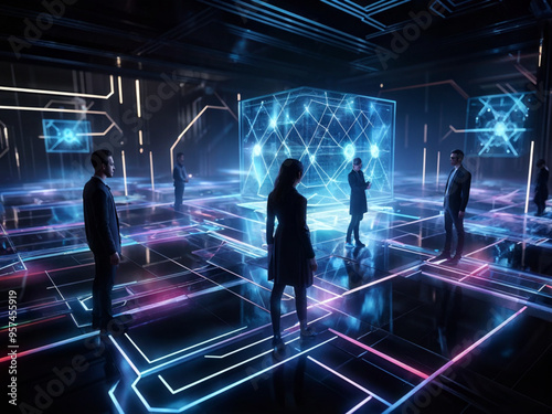 Futuristic Cyber Network with Glowing Data Streams