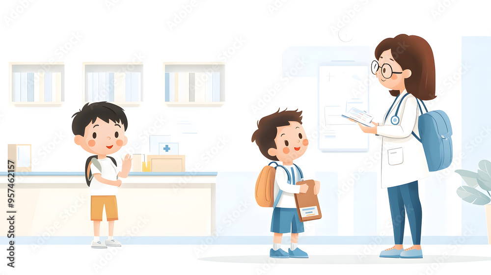 Parents bringing children to the doctors office checkin Parents bringing children to the doctors office checkin