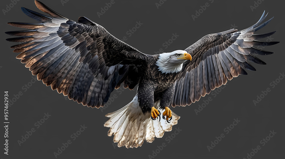 Fototapeta premium An american bald eagle flying on a transparent background, generative ai. Eagle. Illustration