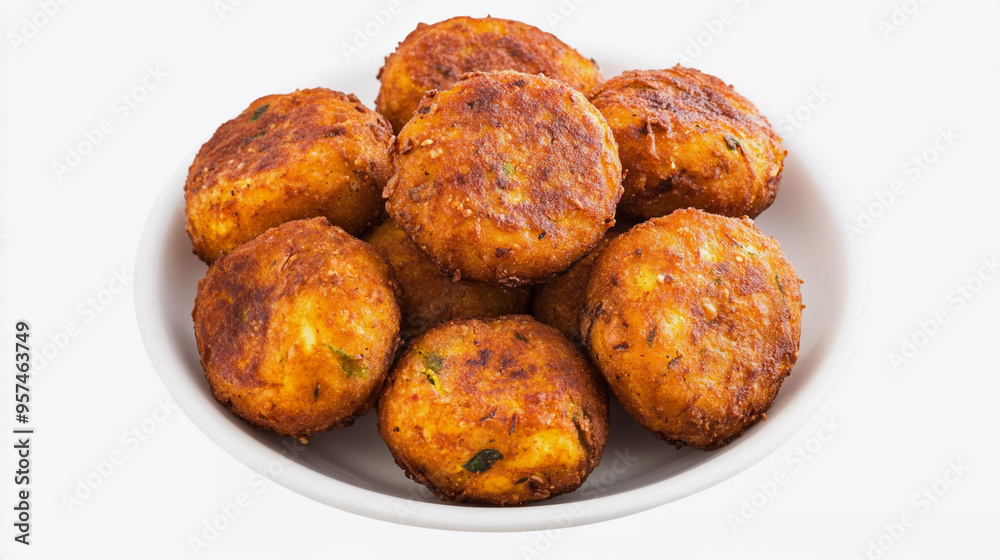 close up of Veg cutlet in plate isolated on white background close up of Veg cutlet in plate isolated on white background