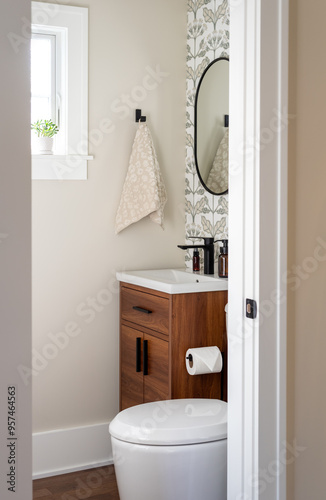 Stylish small bathroom with a window