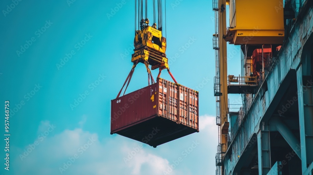 Fototapeta premium Industrial Container Crane Loading Cargo at Port Terminal Shipping Logistics and Trade Concept