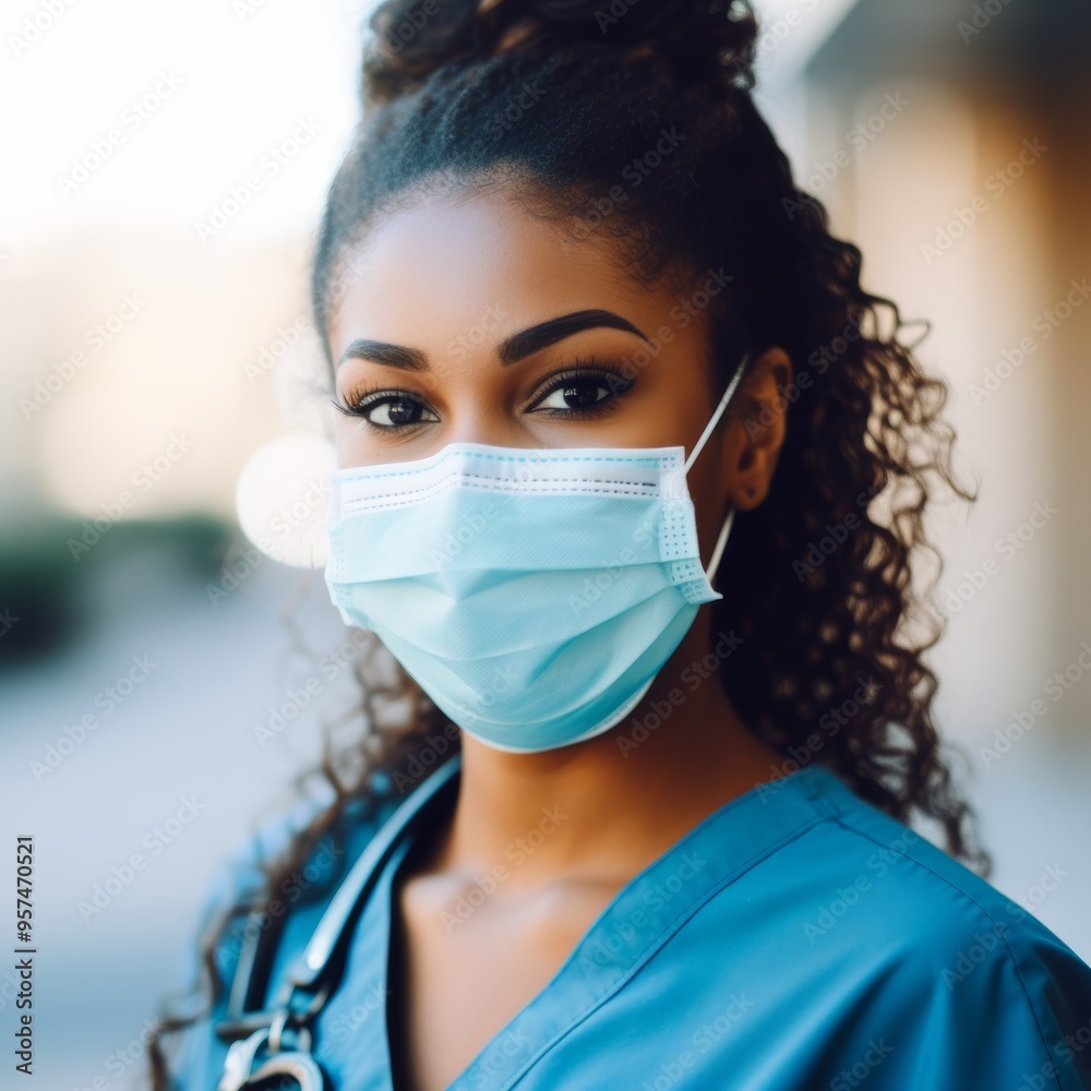 Woman wearing a mask in a healthcare setting Woman wearing a mask in a healthcare setting