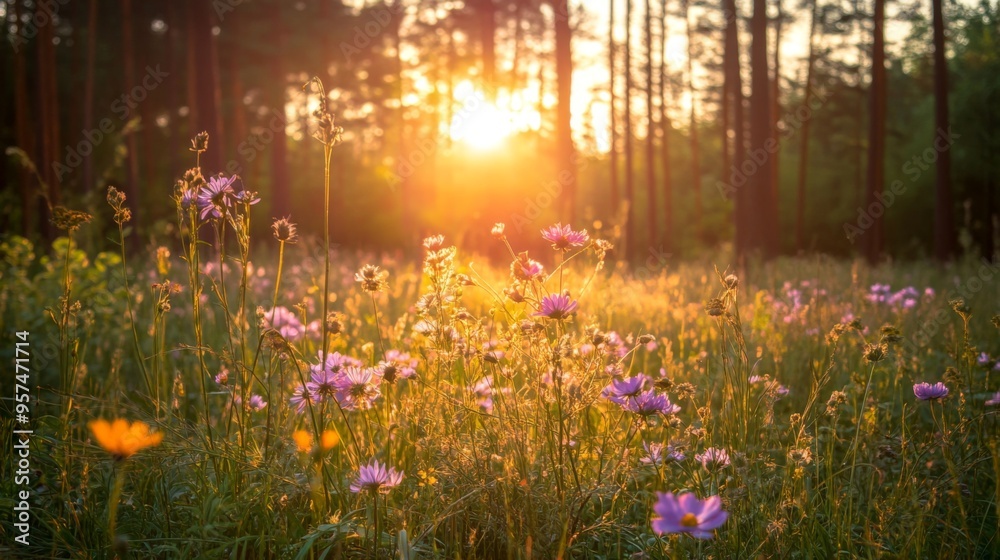Obraz premium Serene Wildflower Meadow at Sunrise