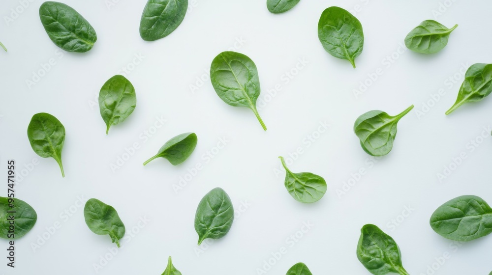 Fresh Spinach Leaves on White Background Fresh Spinach Leaves on White Background