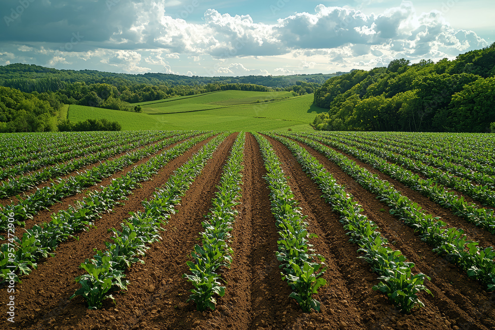 Overhead view of a large agricultural field with contrasting patches of crops and fallow land, illustrating farming practices and land use. Concept of agriculture and land management. Overhead view of a large agricultural field with contrasting patches of crops and fallow land, illustrating farming practices and land use. Concept of agriculture and land management.
