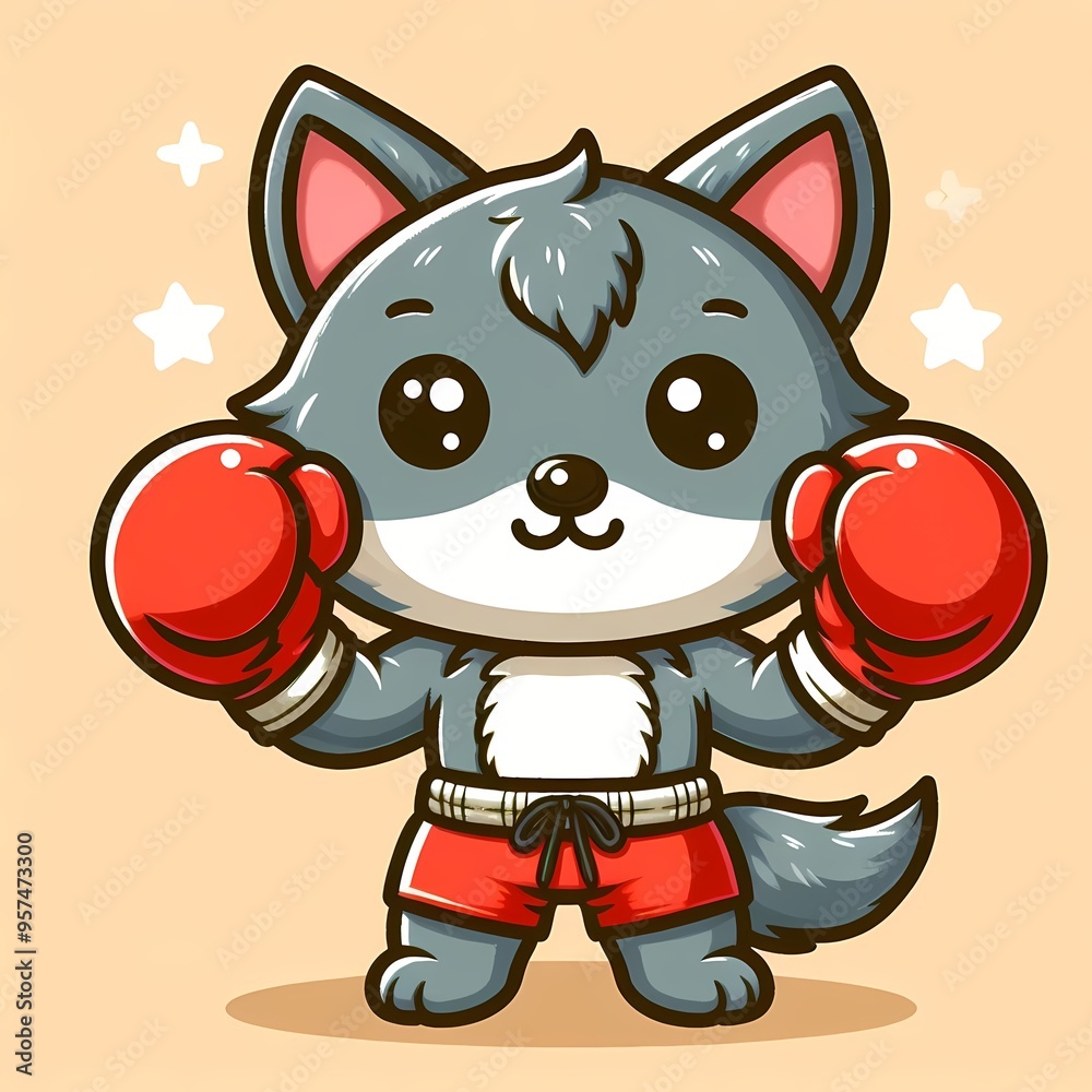 Cute Wolf Boxing Cartoon Vector Icon Illustration Cute Wolf Boxing Cartoon Vector Icon Illustration