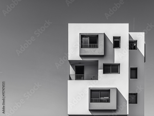 Minimalist Geometry: Stunning White Facade Design photo