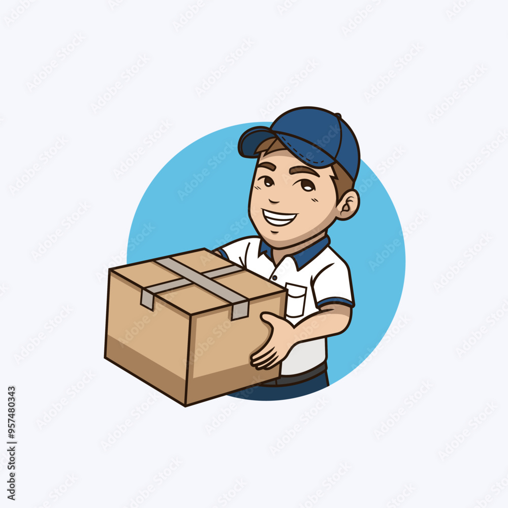courier with a parcel. Vector illustration in cartoon style courier with a parcel. Vector illustration in cartoon style