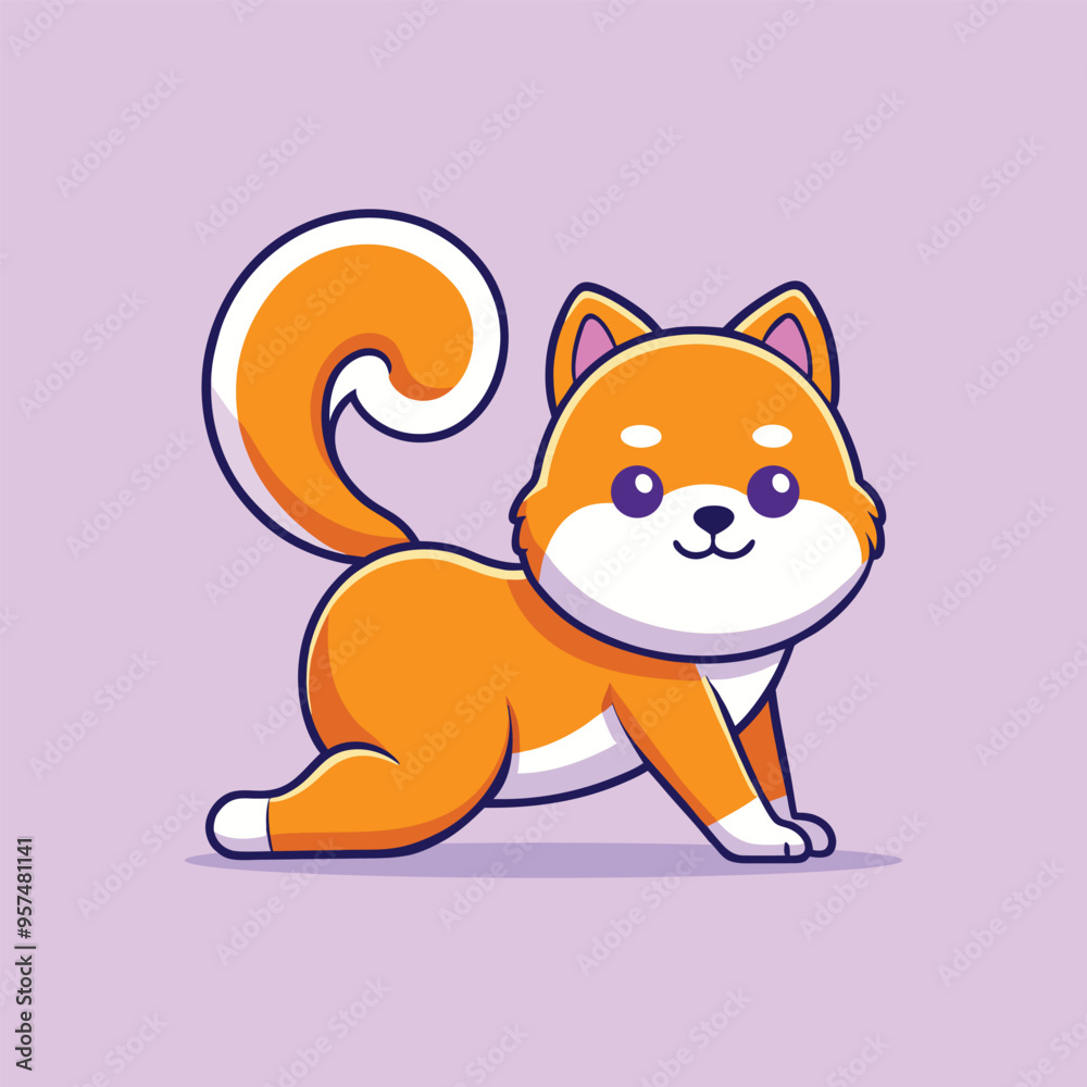 Cute Shiba Inu Dog Stretching Yoga Cartoon Vector Icon Illustration. Isolated Flat Cartoon Style Cute Shiba Inu Dog Stretching Yoga Cartoon Vector Icon Illustration. Isolated Flat Cartoon Style
