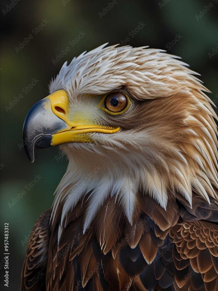 Obraz premium Iridescent eagle closeup of head, beak closed,