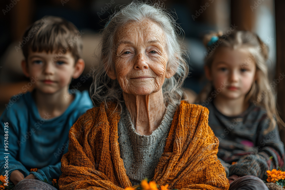 A grandmother and her grandchildren planting flowers in the garden, getting their hands dirty and enjoying nature. Concept of gardening and teamwork. A grandmother and her grandchildren planting flowers in the garden, getting their hands dirty and enjoying nature. Concept of gardening and teamwork.
