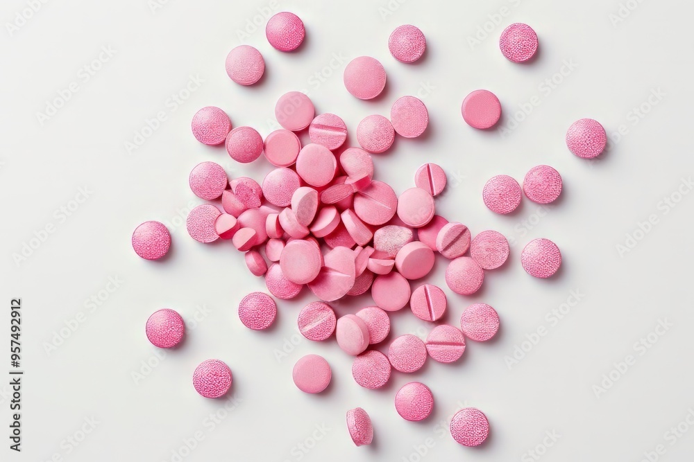 Rose pills scattered on a white background. Treatment of coronavirus Rose pills scattered on a white background. Treatment of coronavirus