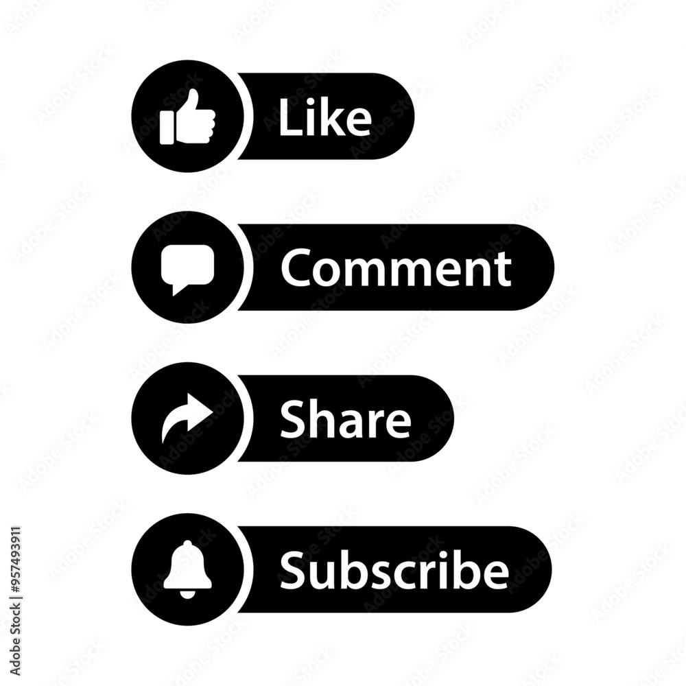 Like, comment, share and subscribe buttons Like, comment, share and subscribe buttons
