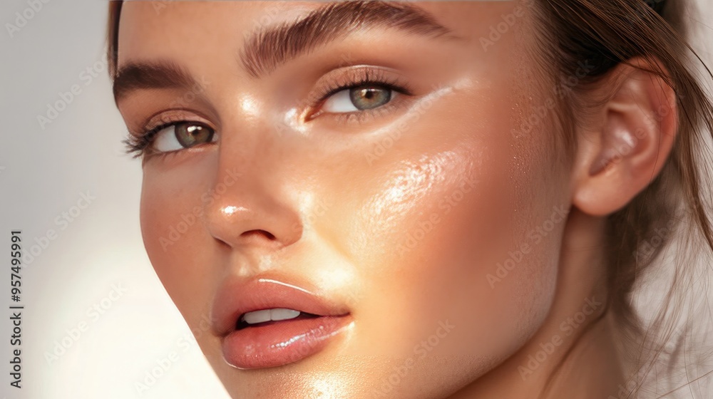 A model radiant skin after foundation application, with light reflecting off the smooth, even surface