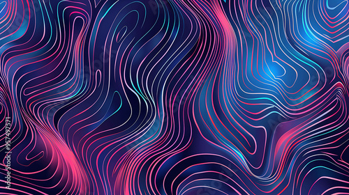 Abstract background with neon lines creating a wavy pattern.