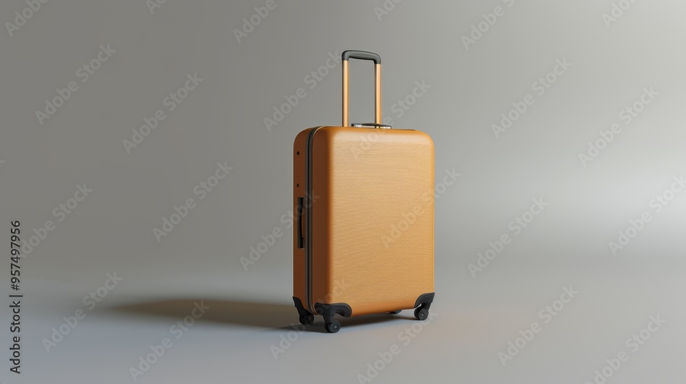 Modern Minimalist Orange Suitcase with Retractable Handle and Wheels on Neutral Background Modern Minimalist Orange Suitcase with Retractable Handle and Wheels on Neutral Background