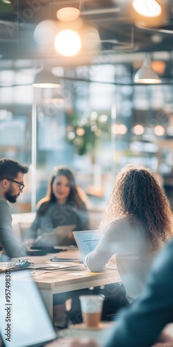 Group of employees collaborating together in a modern office