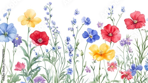 Wildflowers Watercolor Seamless Background Pattern 