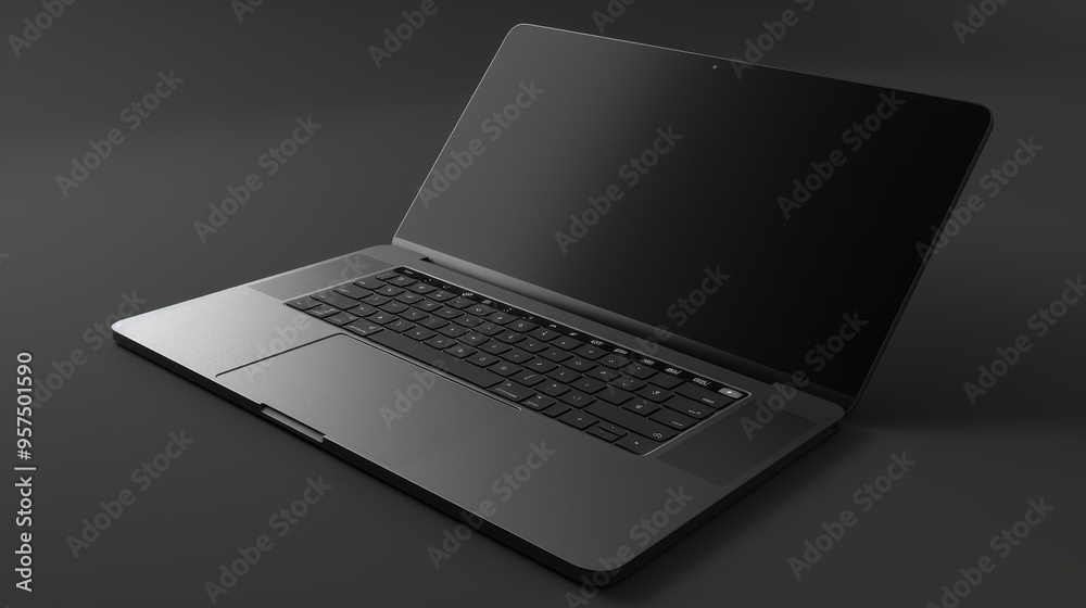 Sleek Modern Laptop with Black Keyboard on Dark Background - High-Resolution Technology Image Sleek Modern Laptop with Black Keyboard on Dark Background - High-Resolution Technology Image