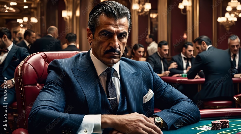 Obraz premium Man in Suit Sitting at Casino Table